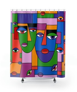 Cubism Abstract Art Shower Curtain, Unique Bathroom Decor Design, Art Print, Housewarming Gift, Art Design, Unique Eclectic Design