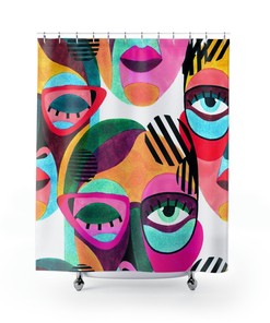 Cubism Abstract Art Shower Curtain, Unique Bathroom Decor Design, Housewarming Gift