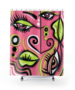 Cubism Abstract Art Shower Curtain, Unique Bathroom Decor Design, Housewarming Gift, Art Design, Unique Eclectic Design