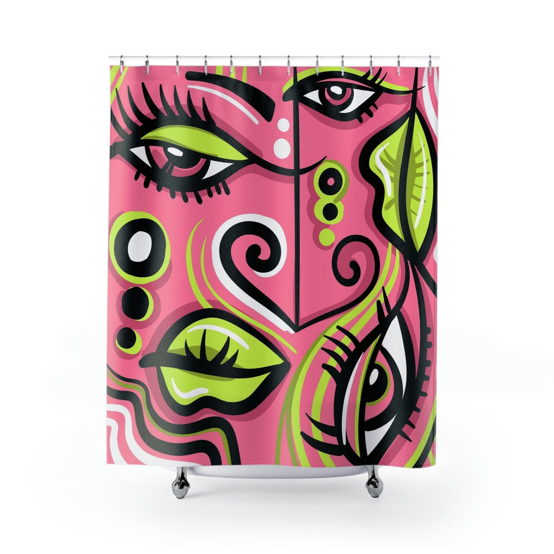 Cubism Abstract Art Shower Curtain, Unique Bathroom Decor Design, Housewarming Gift, Art Design, Unique Eclectic Design
