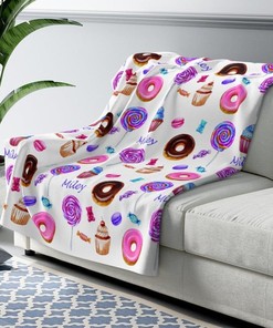 Cupcake And Donut Custom Name Best Seller Fleece Blanket Gift For Fan, Quilt Blanket Bedding Set Gift