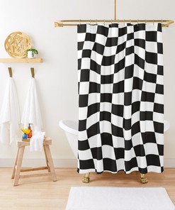 Custom Black And White Squares Shower Curtain - Modern Abstract Design, Eco-Friendly Waterproof For Bathroom Decor