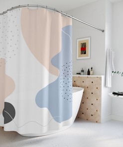 Custom Boho Abstract Circles Shower Curtain - Pal Blue Orange Lake Designer For Minimalist Bathroom Decor