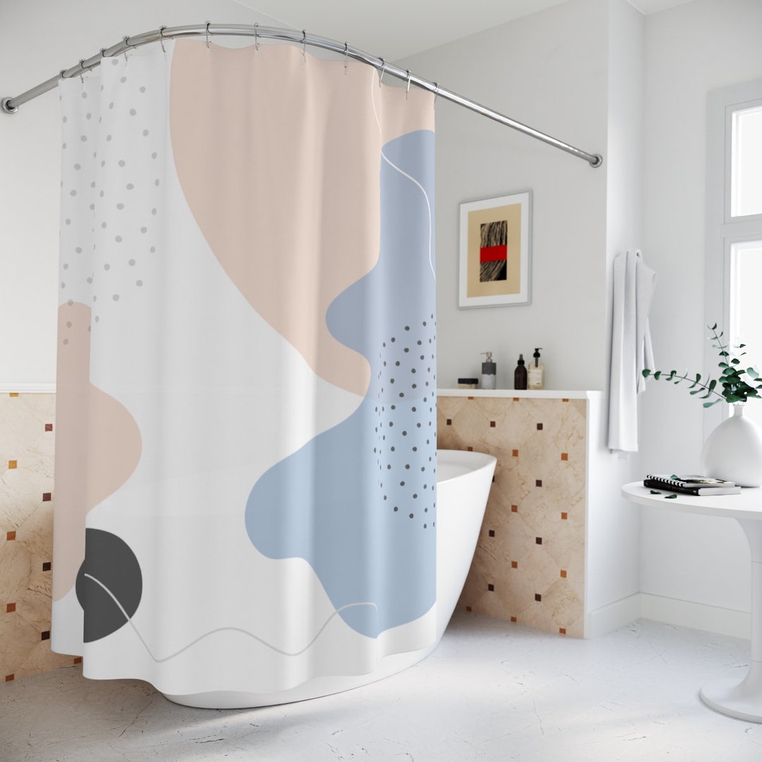 Custom Boho Abstract Circles Shower Curtain - Pal Blue Orange Lake Designer For Minimalist Bathroom Decor