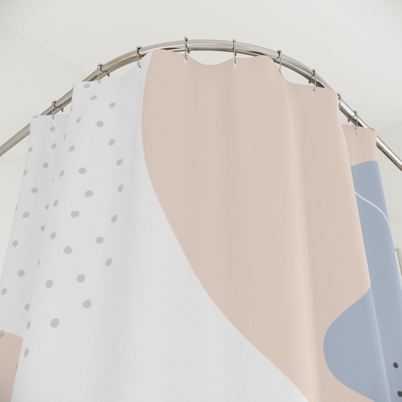 Custom Boho Abstract Circles Shower Curtain - Pal Blue Orange Lake Designer For Minimalist Bathroom Decor - Image 3