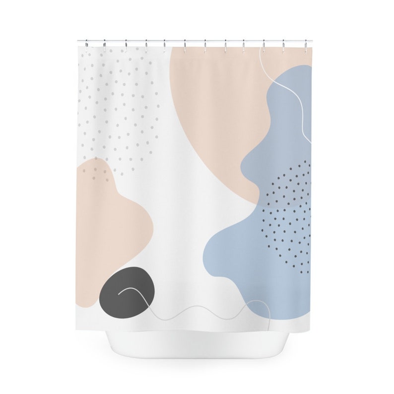 Custom Boho Abstract Circles Shower Curtain - Pal Blue Orange Lake Designer For Minimalist Bathroom Decor - Image 4