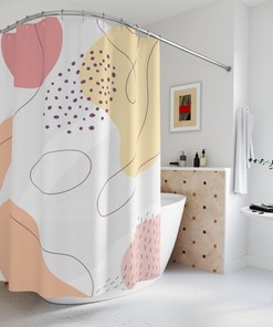 Custom Boho Abstract Pattern Shower Curtain - Peaceful Neutral Warm Earth Colors For Minimalist Bathroom Decor