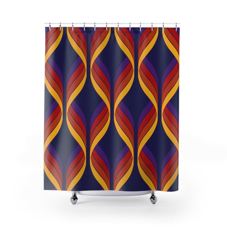 Custom Geometric Retro Shower Curtain For 60's 70's Hippie Bathroom Style - Image 2