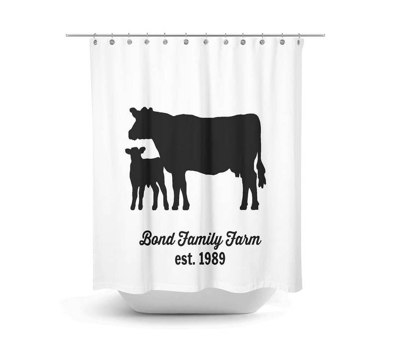 Custom Personalized Cow Shower Curtain Farmhouse Rustic Country Black and White - Image 2