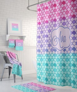 Custom Personalized Shower Curtain, Pastel Mermaid Scales, Bathroom Decor