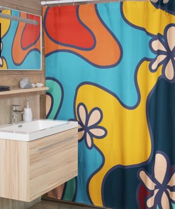 Custom Retro 70's Shower Curtain - Groovy 60's Hippie Style Bathroom Accessory For Vintage Decor