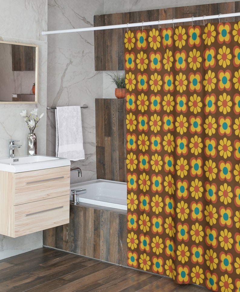 Custom Retro Flowers Shower Curtain - Groovy 60's 70's Hippie Style For Unique Bathroom Decor - Image 4