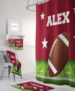 Custom Shower Curtain, Football Theme, Personalized Optional Bath, Bath Towels Bathroom Set