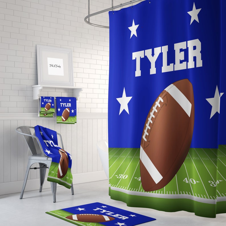 Custom Shower Curtain, Football Theme, Personalized Optional Bath, Bath Towels Bathroom Set - Image 2