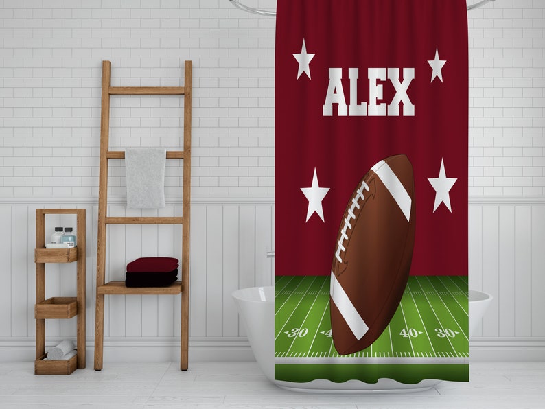 Custom Shower Curtain, Football Theme, Personalized Optional Bath, Bath Towels Bathroom Set - Image 3
