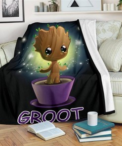 Cute Baby Groot Sherpa Fleece Blanket Gifts for Family, for Couple