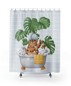 Cute Bear Shower Curtain, Get Naked Shower Curtain, Kids Bathroom Curtain, Animal Bathroom Decor, Housewarming Gift, Bear Gift for kids