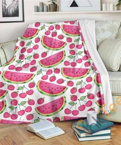 Cute Berry Watermelon Pattern Sherpa Fleece Blanket Gifts for Family, for Couple