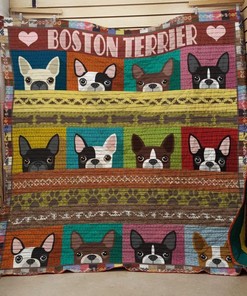 Cute Boston Terrier Head Quilt Blanket Bedding Set
