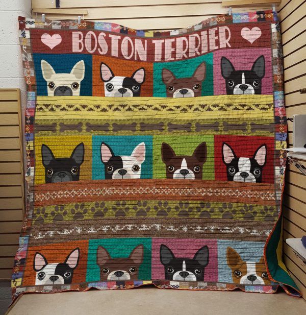 Cute Boston Terrier Head Quilt Blanket Bedding Set