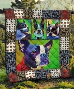 Cute Boston Terrier Pets Dog Quilt Blanket Bedding Set
