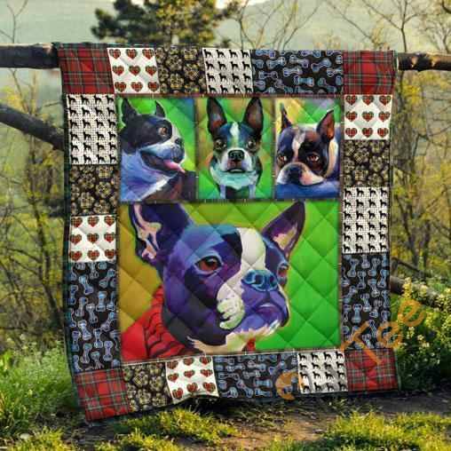 Cute Boston Terrier Pets Dog Quilt Blanket Bedding Set