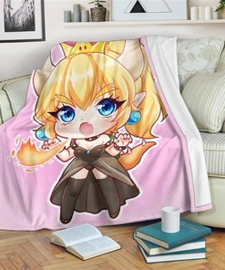 Cute Bowsette Super Mario Sherpa Fleece Blanket Gifts for Family, for Couple