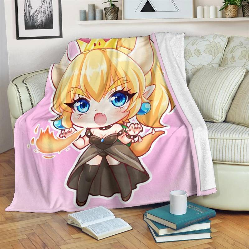 Cute Bowsette Super Mario Sherpa Fleece Blanket Gifts for Family, for Couple