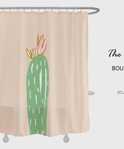 Cute Cactus Shower Curtain, Green Plants Extra Thick Curtains, Waterproof Washable Shower Curtain
