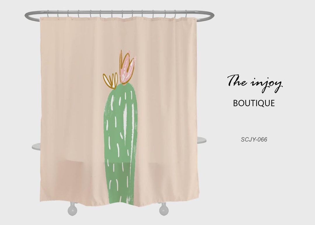 Cute Cactus Shower Curtain, Green Plants Extra Thick Curtains, Waterproof Washable Shower Curtain