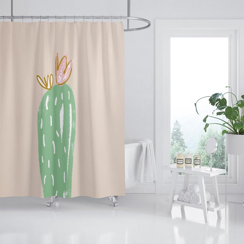 Cute Cactus Shower Curtain, Green Plants Extra Thick Curtains, Waterproof Washable Shower Curtain - Image 2