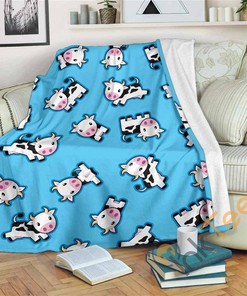 Cute Cartoon Baby Cow Pattern Sherpa Fleece Blanket Gifts for Family, for Couple