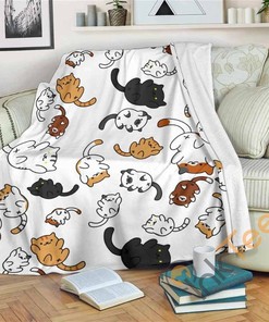 Cute Cat Sherpa Fleece Blanket Gifts for Family, for Couple
