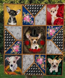 Cute Chihuahua Dog Themed Quilt Blanket Bedding Set with 2 Pillowcases
