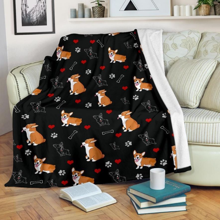 Cute Corgi Fleece Blanket Gift For Fan, Quilt Blanket Bedding Set Gift