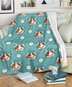 Cute Cow And Daisy Flower Pattern Sherpa Fleece Blanket Gifts for Family, for Couple