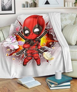 Cute Deadpool Chibi Style Sherpa Fleece Blanket Gifts for Family, for Couple