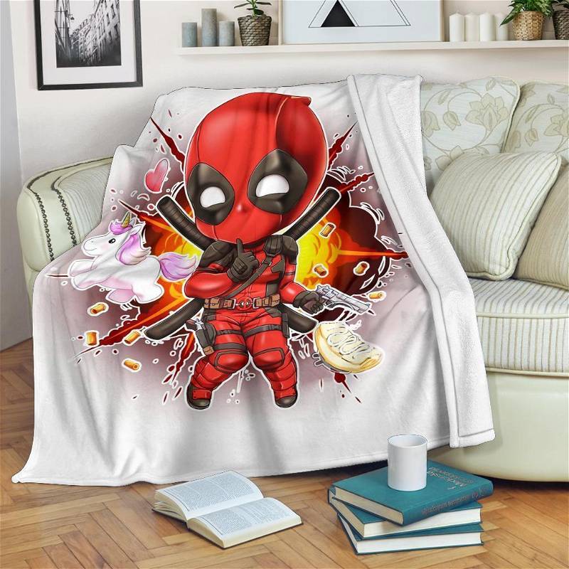Cute Deadpool Chibi Style Sherpa Fleece Blanket Gifts for Family, for Couple