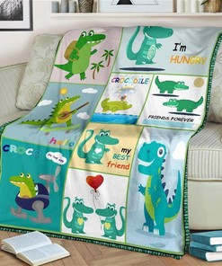 Cute Dinosaur And Crocodile My Best Friend Sherpa Fleece Blanket Gifts for Family, for Couple
