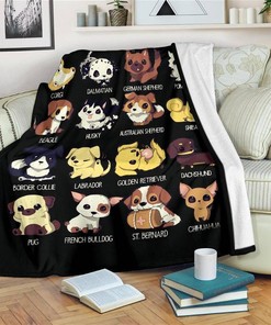 Cute Dogs Chibi Style Dog Lover Sherpa Fleece Blanket Gifts for Family, for Couple
