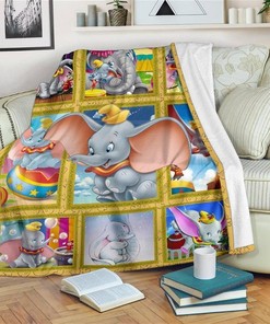 Cute Dumbo The Flying Elephant Sherpa Fleece Blanket Gifts for Family, for Couple