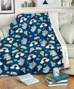 Cute Girly Unicorn Pattern Sherpa Fleece Blanket Gifts for Family, for Couple
