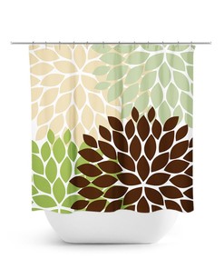 Cute Green Shower Curtain For Girls Bathroom Decor, Fun Floral Curtain For Green And Brown Bathroom