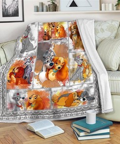 Cute Lady And The Tramp Sherpa Fleece Blanket Gifts for Family, for Couple