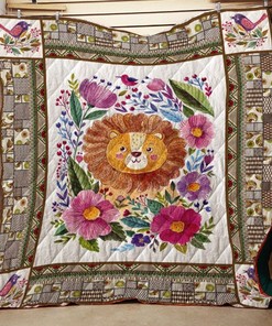 Cute Lion With Flower Lion Lo Quilt Blanket Bedding Set