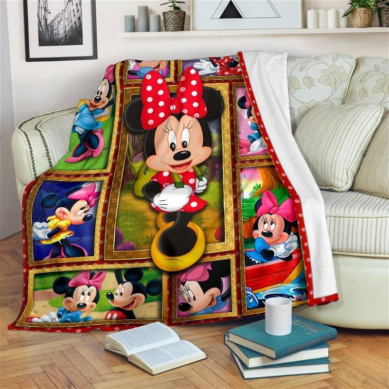 Cute Minnie Mouse Sherpa Fleece Blanket Gifts for Family, for Couple