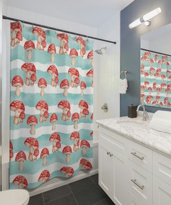 Cute Mushroom Shower Curtain, Retro Shower Curtain, Boho Mushroom Shower Curtain, Gothic, Cottage Core Bathroom Decor