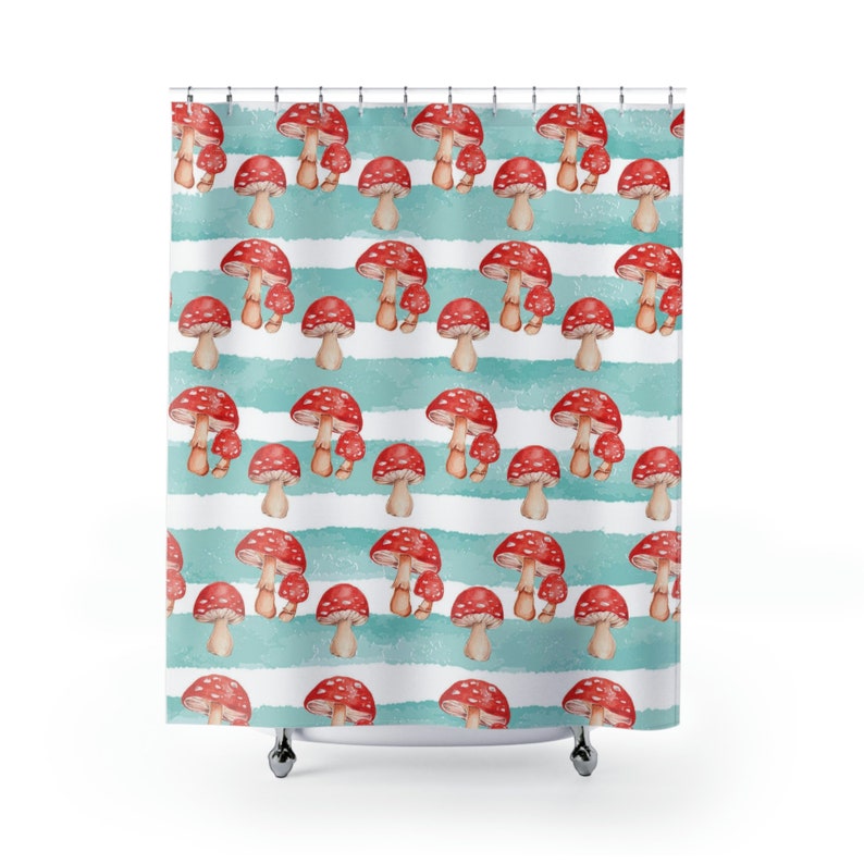 Cute Mushroom Shower Curtain, Retro Shower Curtain, Boho Mushroom Shower Curtain, Gothic, Cottage Core Bathroom Decor - Image 2