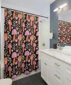 Cute Mushroom Shower Curtain, Retro Shower Curtain, Boho Mushroom Shower Curtain, Gothic, Cottage Core Shower Curtain, Woodland Curtain