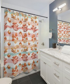 Cute Mushroom Shower Curtain, Retro Shower Curtain, Boho Mushroom Shower Curtain, Gothic Shower Curtain